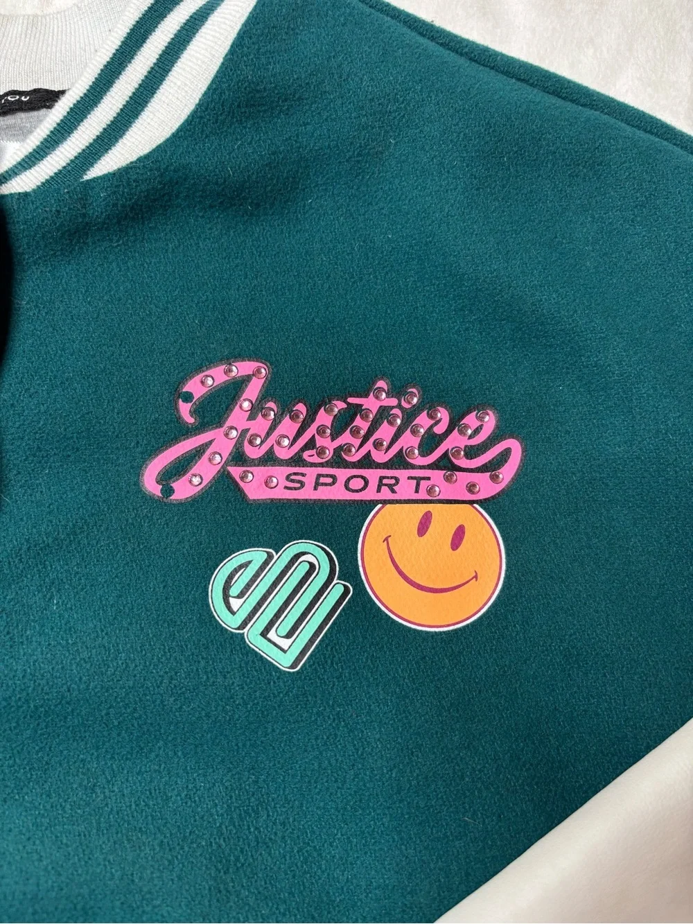 Justice  Boots Green & White Varsity Jacket for Kids